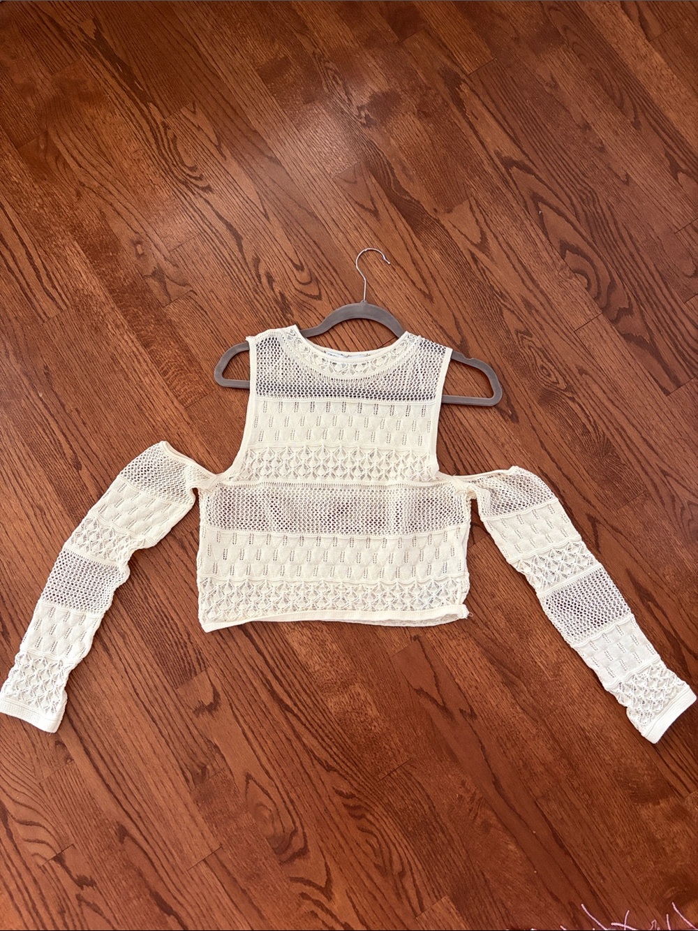 Zara Cream Crochet Cold-Shoulder Crop Top
